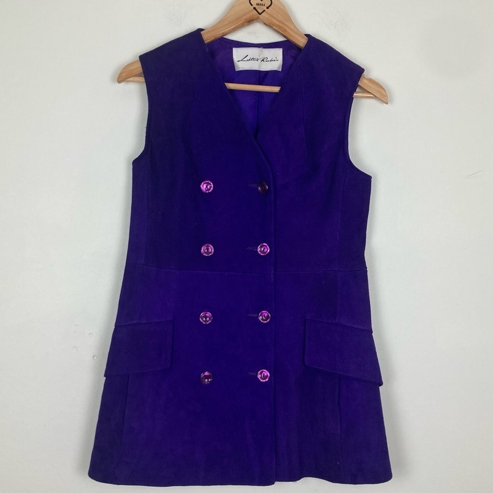 Vintage 70s Lillie Rubin purple suede double breasted mod mini dress.